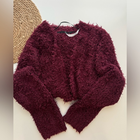 Kensie Fur Open Front Burgundy Cardigan‎ Size XL - Picture 1 of 10